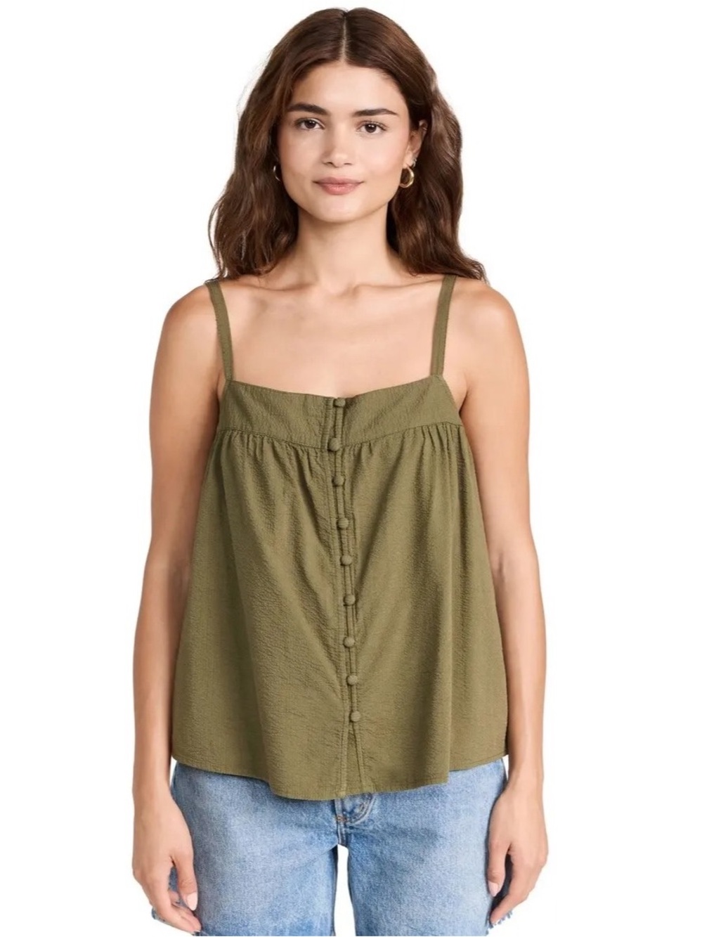 Faherty Marina Seersucker Top Olive Green Size Small